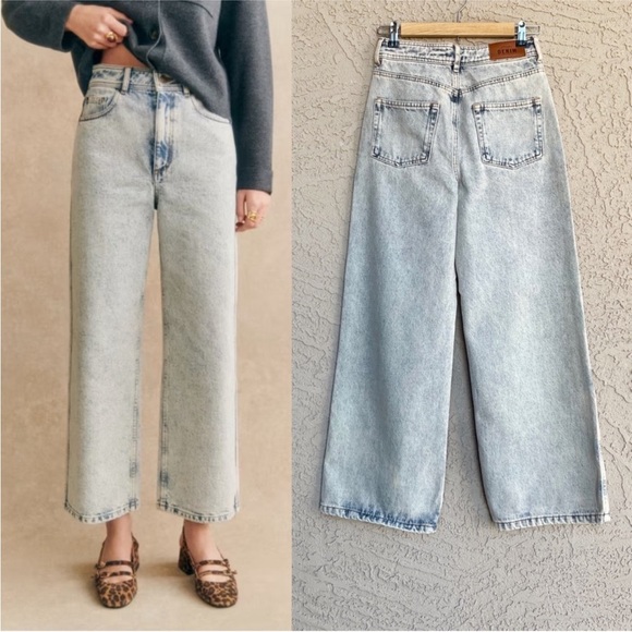 Sezane Wide Leg Jeans light acid wash Le Crop size 2 (34) - Picture 4 of 10